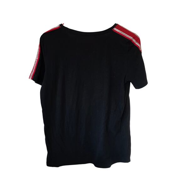 PINK Victorias Secret Short Sleeve Bling Tee Size Medium Black Gold Rhinestones - Picture 3 of 4